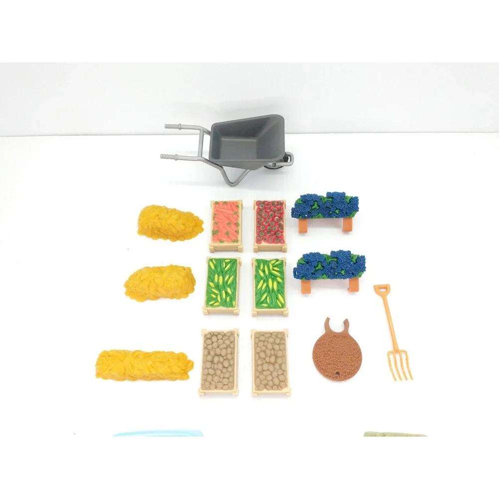 Schleich Farm World Accessories Lot Wheel barrel Veggies Hay Bucket Straw Bed‎